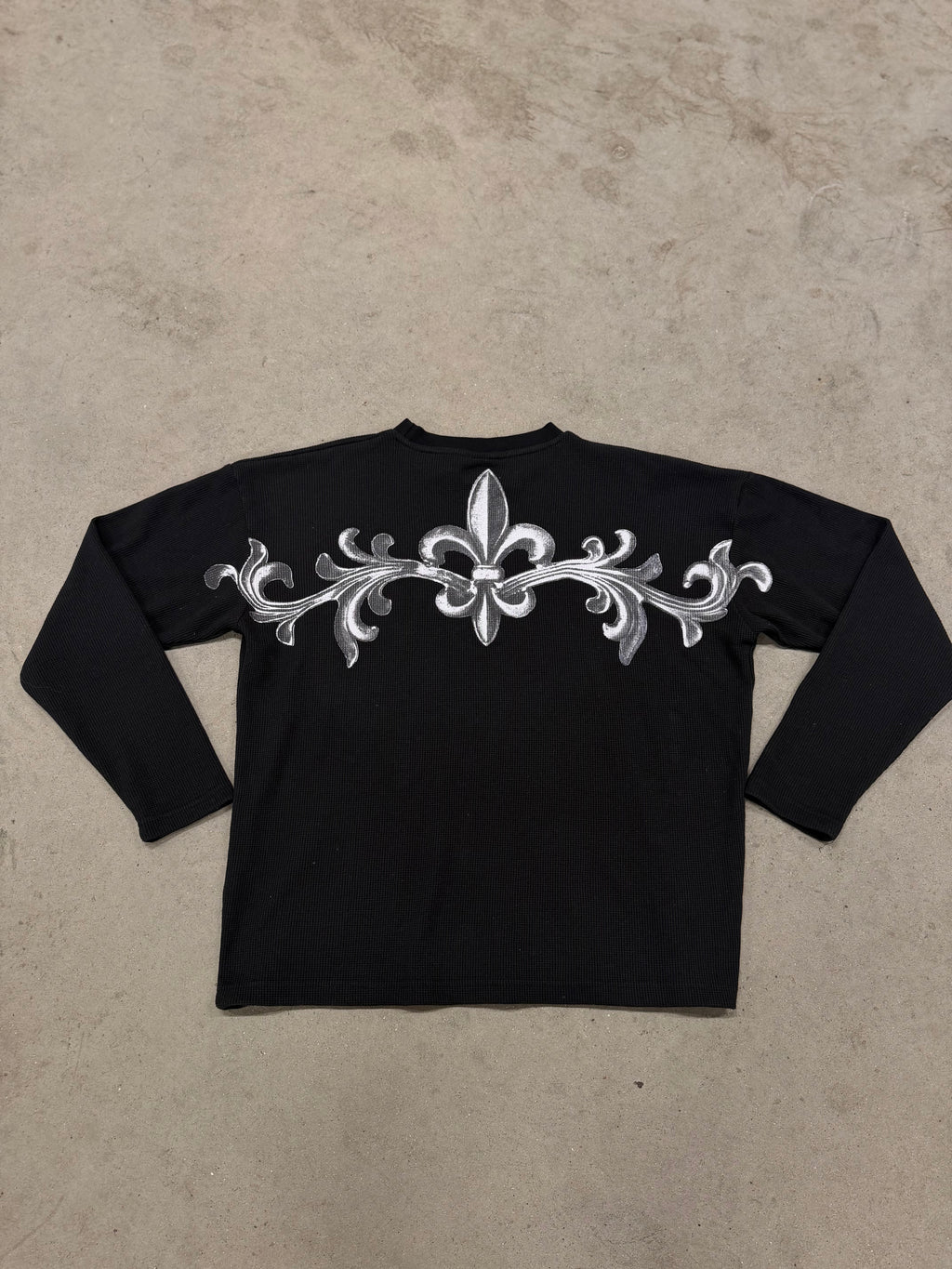 Fleur De Lis Waffle Crew Neck Long Sleeve Top