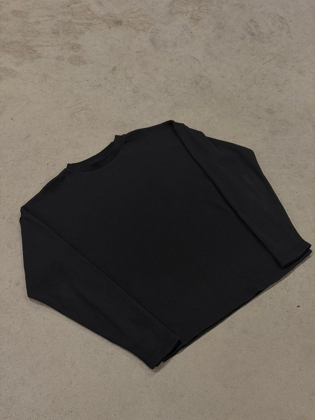 Fleur De Lis Waffle Crew Neck Long Sleeve Top